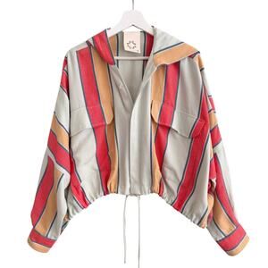 Marrakshi Life Hooded Jacket Handwoven Cotton Stripe Boxy Relaxed One Size